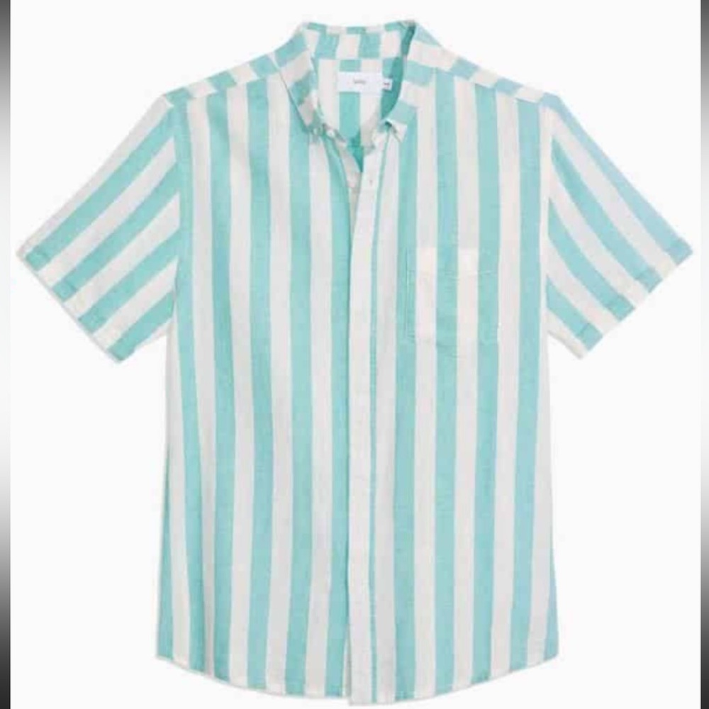 Onia Macro Stripe Short Sleeve Button Down Jack Shirt in Bright Mint